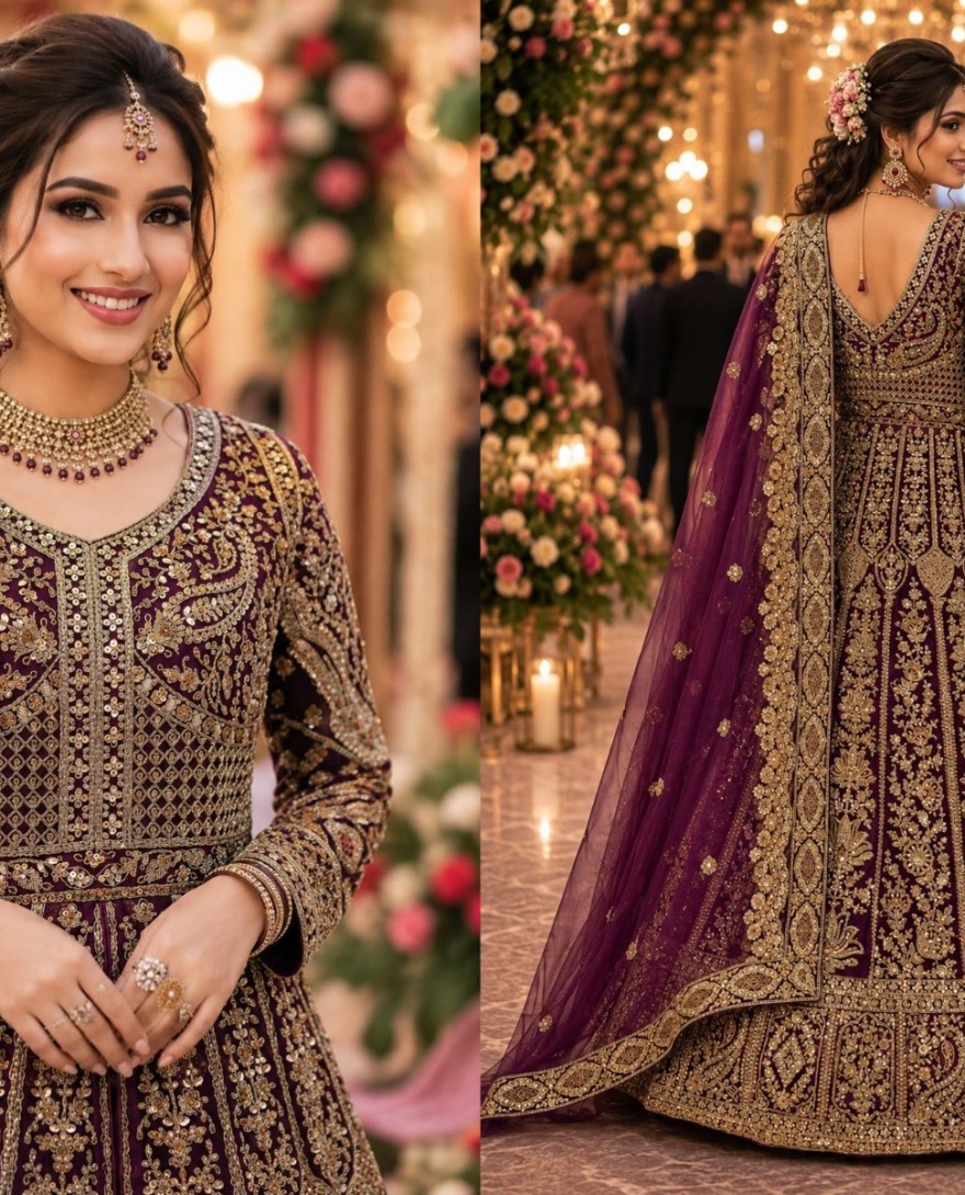 PURPLE - Purple Embroidered Net Designer Lehenga Choli