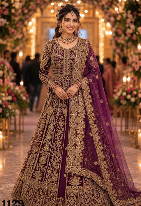 Purple Embroidered Net Designer Lehenga Choli