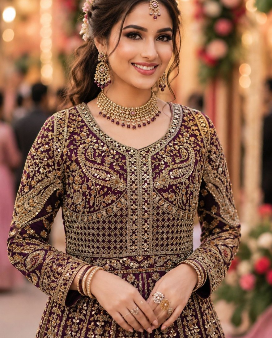 PURPLE - Purple Embroidered Net Designer Lehenga Choli