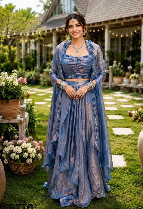 Blue Engagement Silk Classic Saree