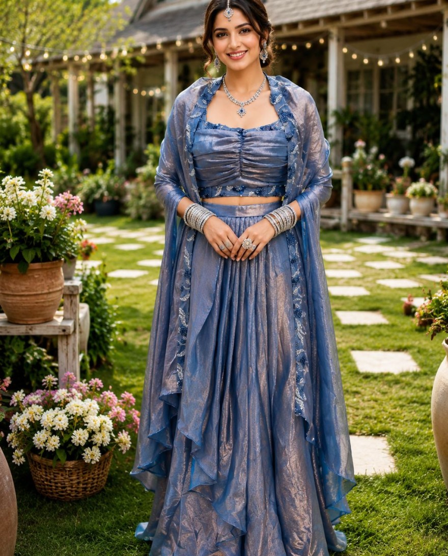 BLUE - Blue Engagement Silk Classic Saree