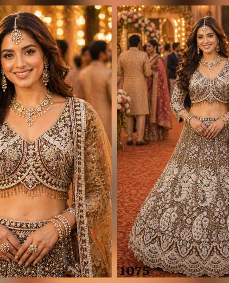BEIGE - Net Embroidered Designer Lehenga Choli