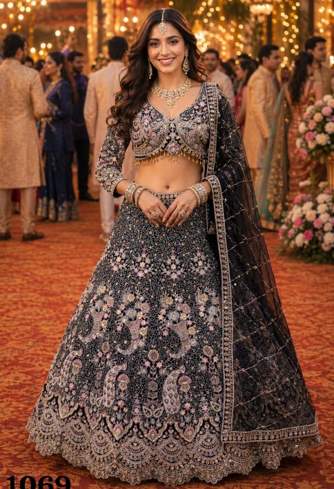 Net Lehenga Choli In Black Colour