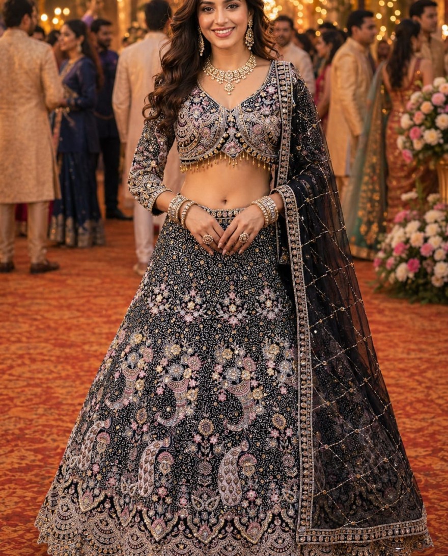 BLACK - Net Lehenga Choli In Black Colour