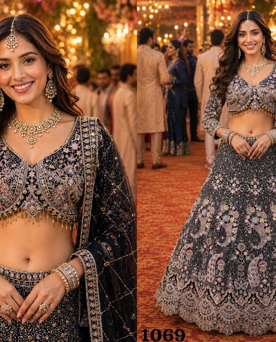 BLACK - Net Lehenga Choli In Black Colour