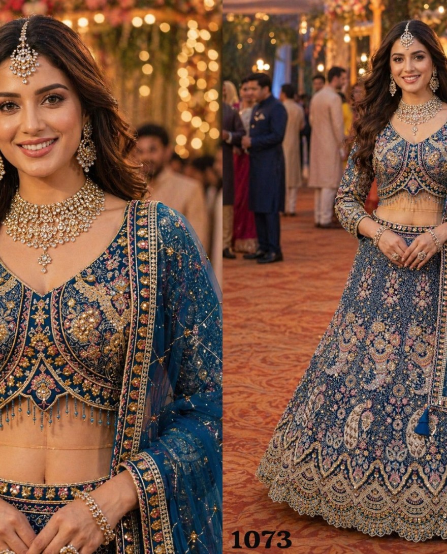 BLUE - Teal Net Lehenga Choli For Wedding