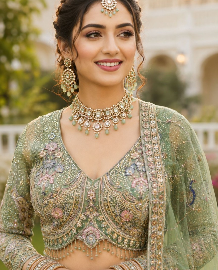 GREEN - Sensational Embroidered Green Designer Lehenga Choli