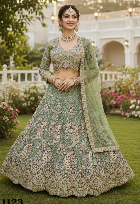 Sensational Embroidered Green Designer Lehenga Choli