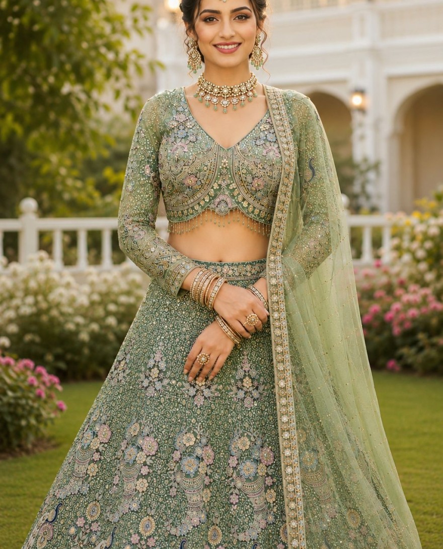 GREEN - Sensational Embroidered Green Designer Lehenga Choli