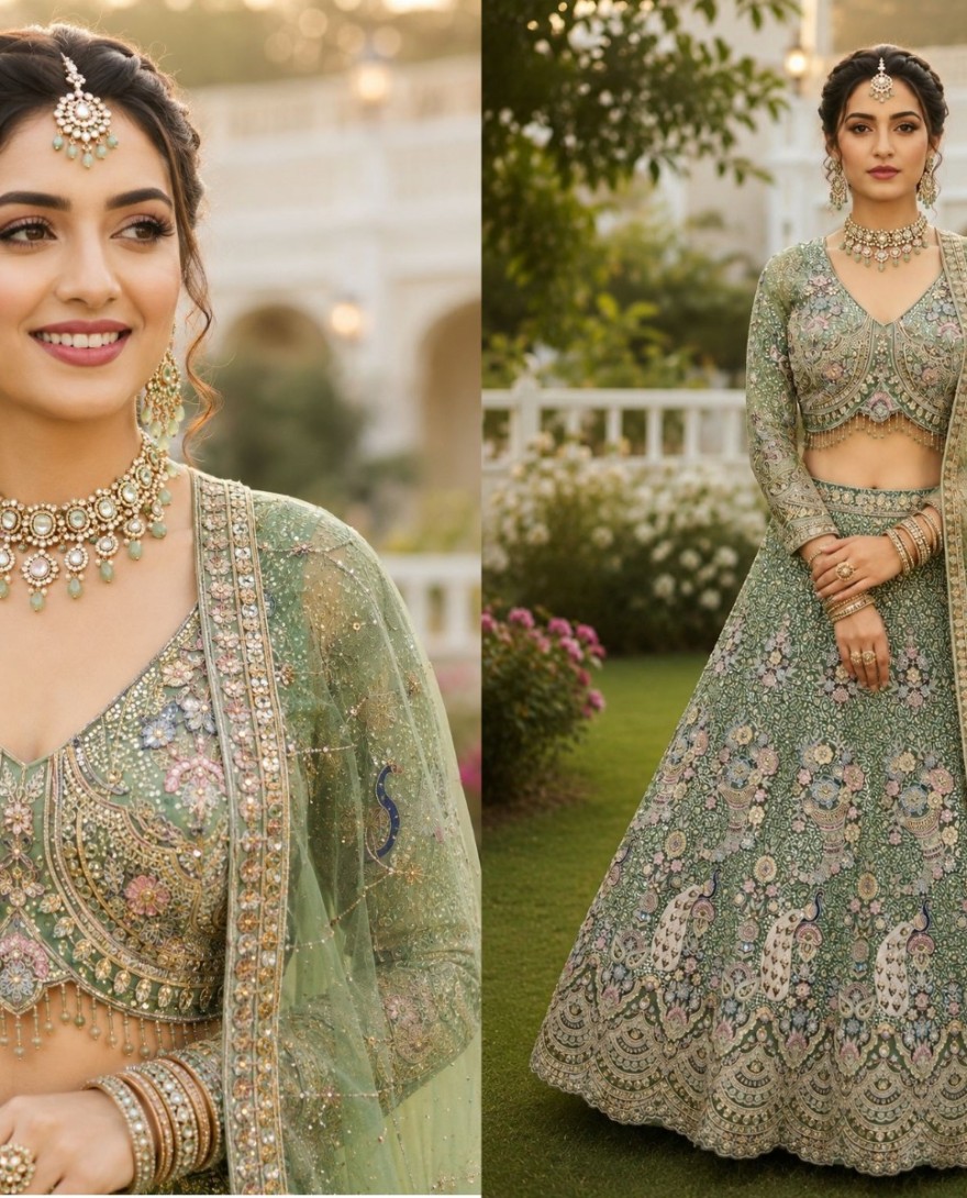 GREEN - Sensational Embroidered Green Designer Lehenga Choli