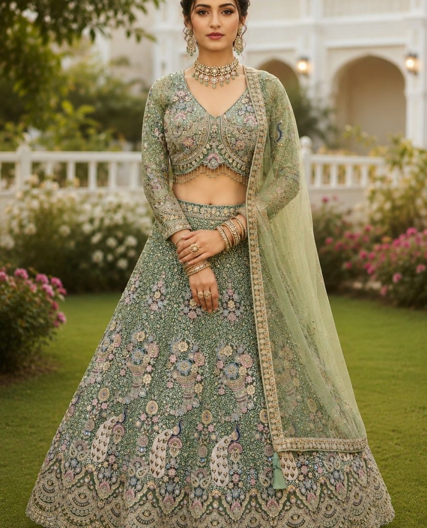GREEN - Sensational Embroidered Green Designer Lehenga Choli