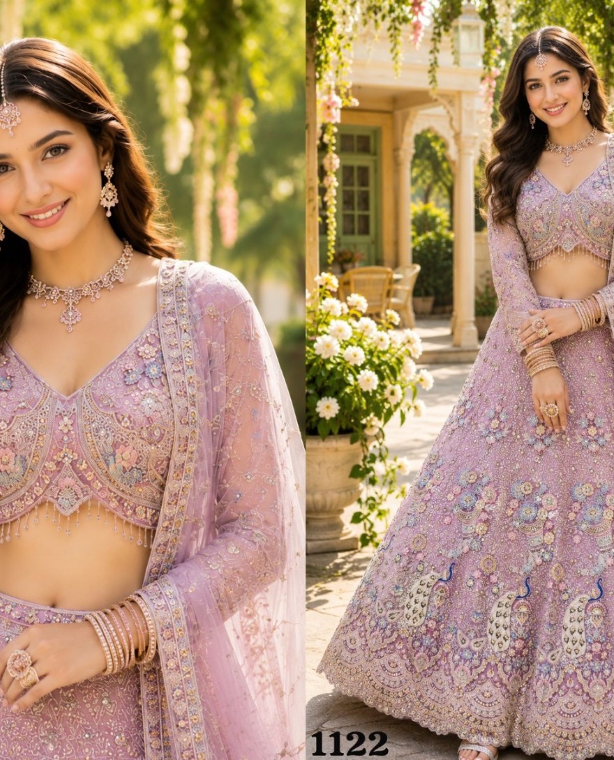 LIGHTPINK - Readymade Lehenga Choli Resham Net in Lavender Colour