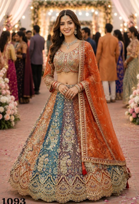 Net Lehenga Choli In Multi Colour