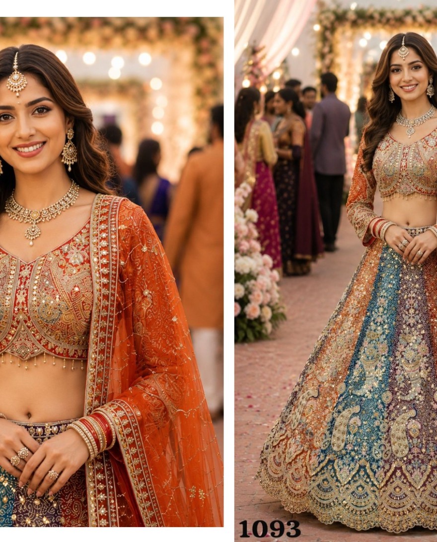 ORANGE - Net Lehenga Choli In Multi Colour