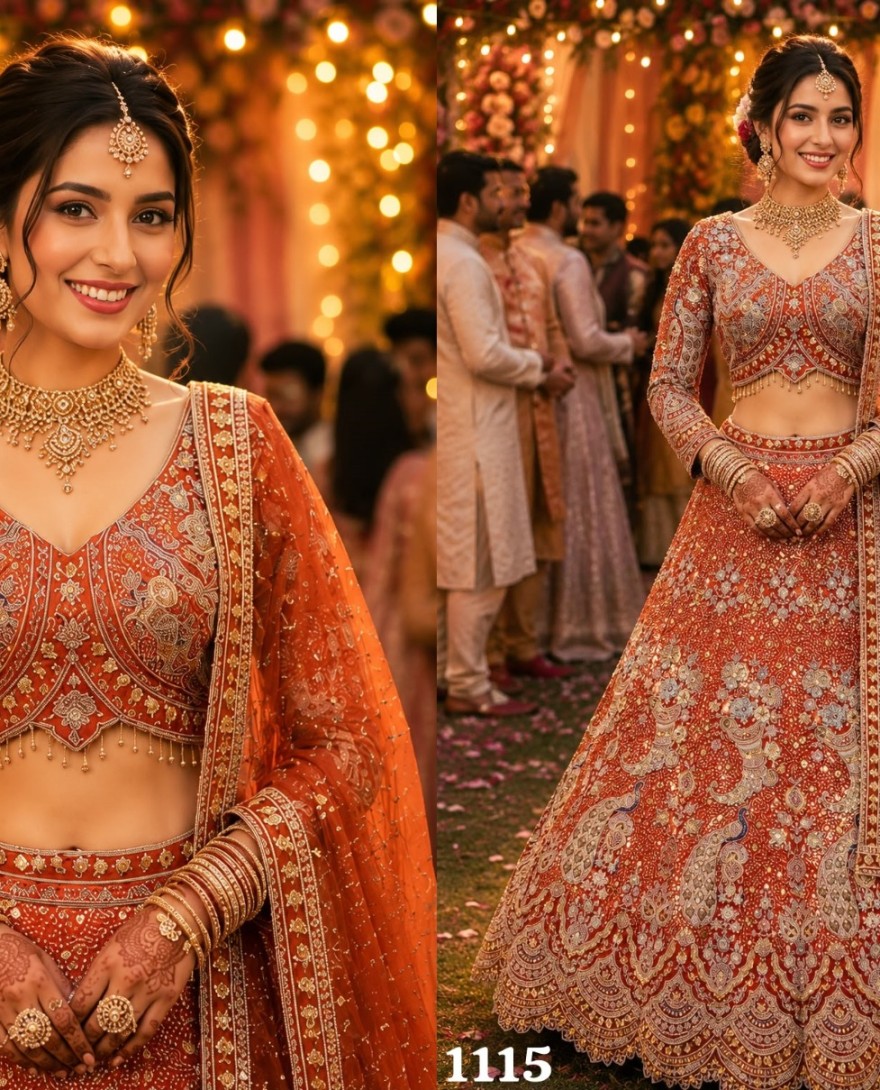 ORANGE - Net Lehenga Choli In Orange Colour