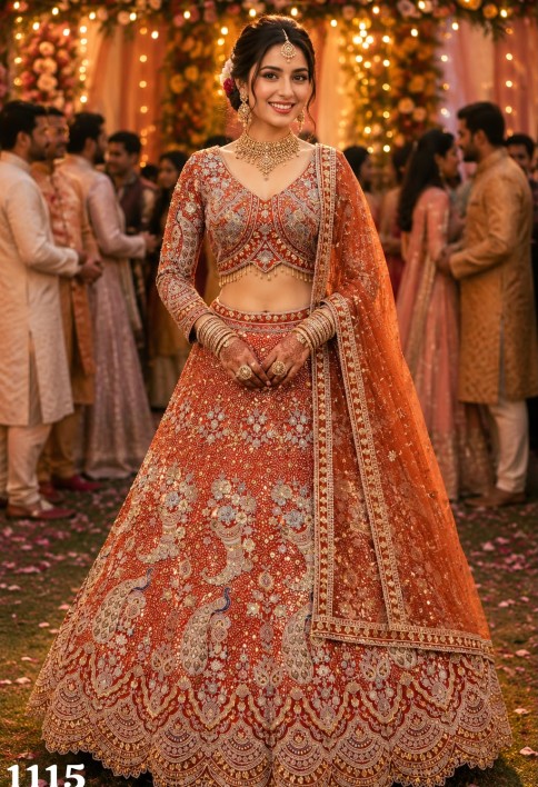 Net Lehenga Choli In Orange Colour