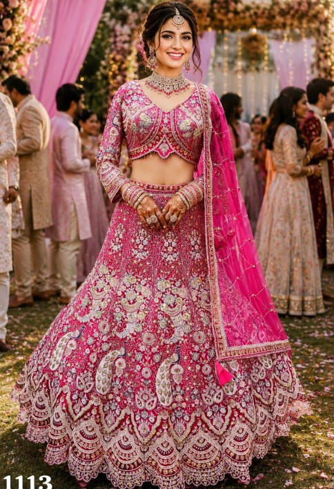Pink Net Readymade Lehenga Choli with Embroidered, Resham and Zari Work