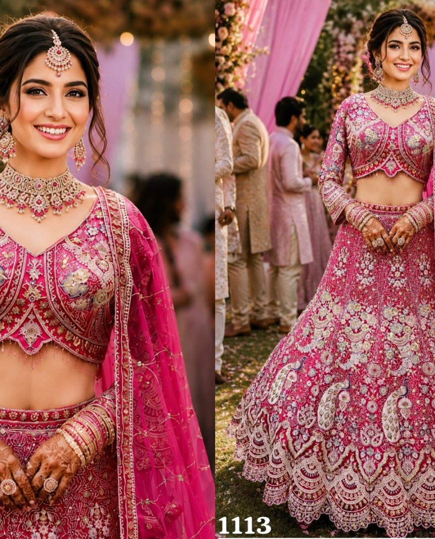 PINK - Pink Net Readymade Lehenga Choli with Embroidered, Resham and Zari Work