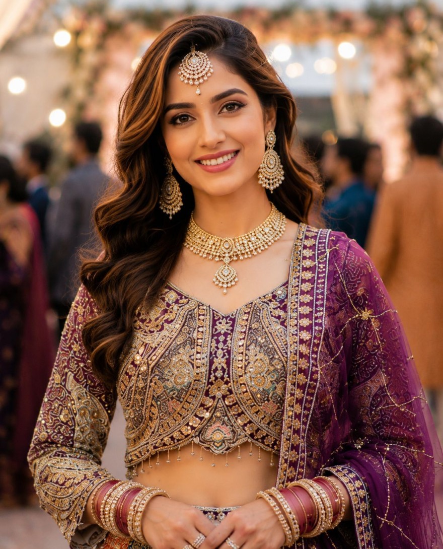 PURPLE - Multi Colour Net Embroidered, Resham and Zari Work Readymade Lehenga Choli