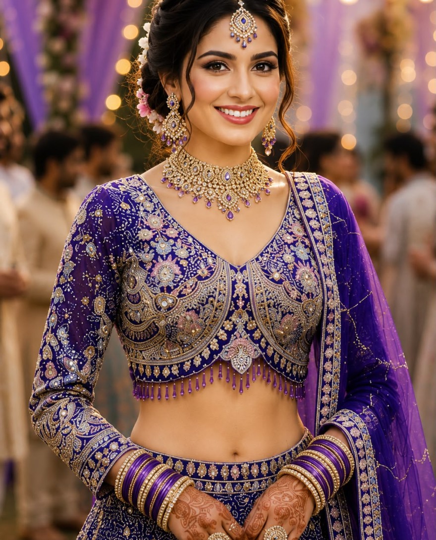 PURPLE - Congenial Purple Net Lehenga Choli with Embroidered, Resham and Zari Work