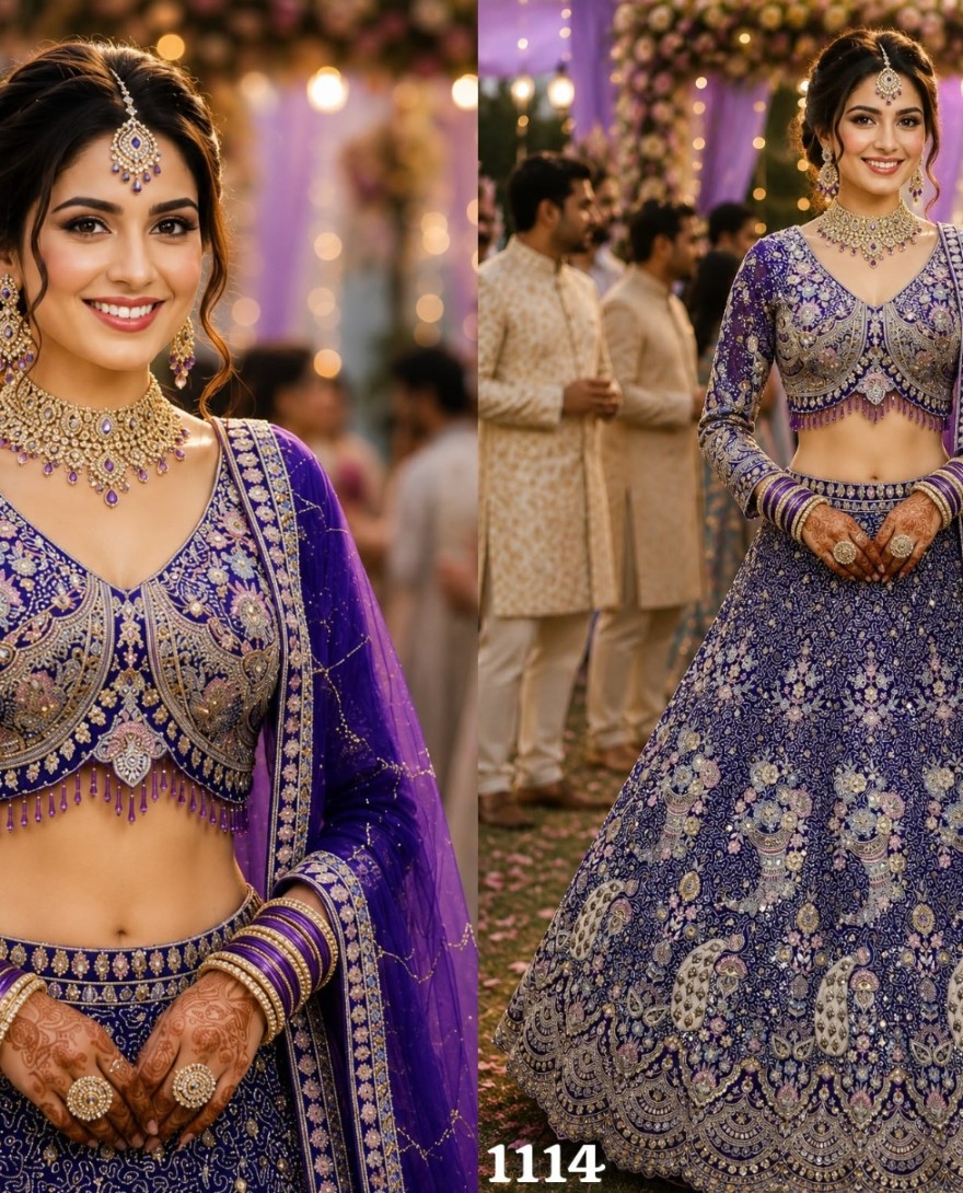 PURPLE - Congenial Purple Net Lehenga Choli with Embroidered, Resham and Zari Work