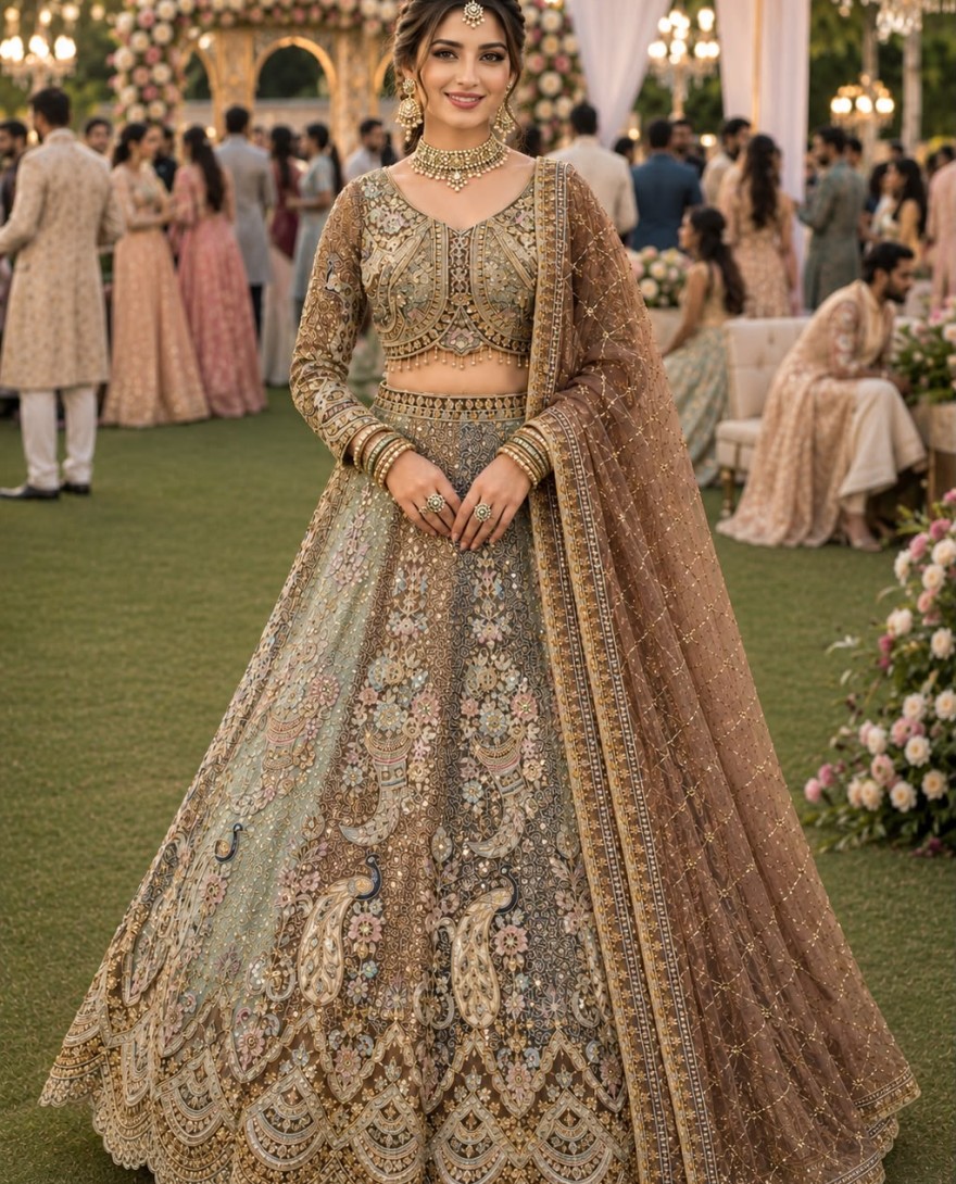 MULTICOLOR - Multi Colour Net Readymade Lehenga Choli with Beads, Embroidered, Work for Ceremonial