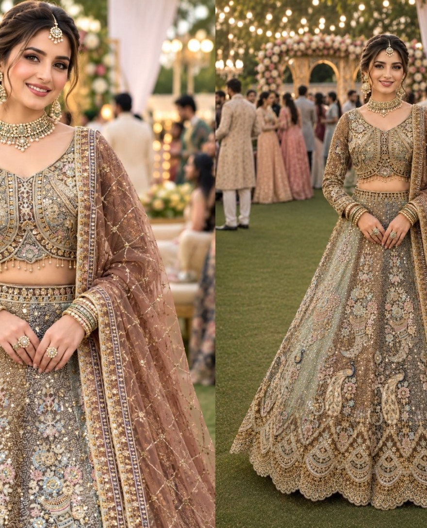 MULTICOLOR - Multi Colour Net Readymade Lehenga Choli with Beads, Embroidered, Work for Ceremonial