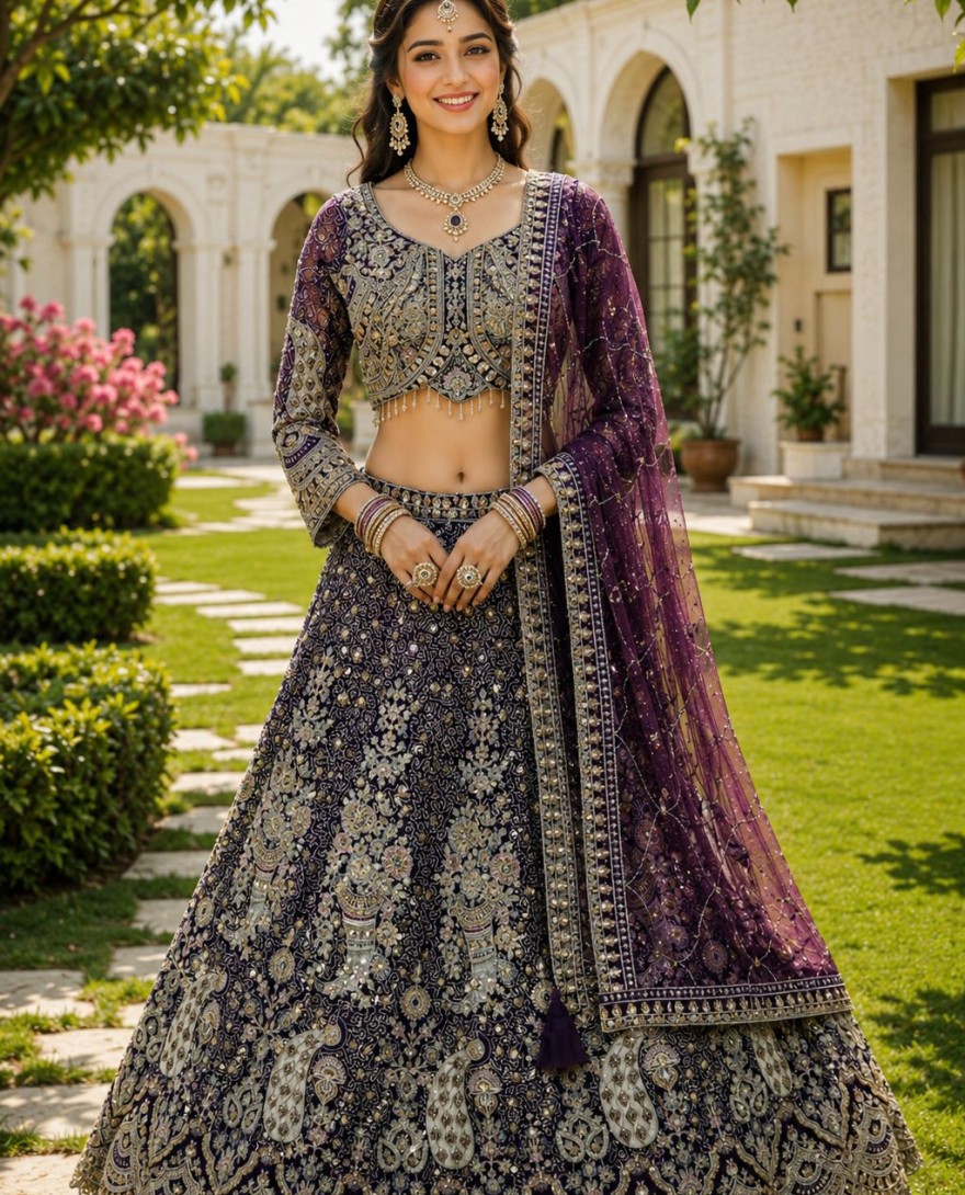 PURPLE - Sophisticated Purple Reception Lehenga Choli