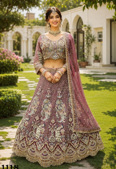 Ethnic Resham Burgundy Net Readymade Lehenga Choli