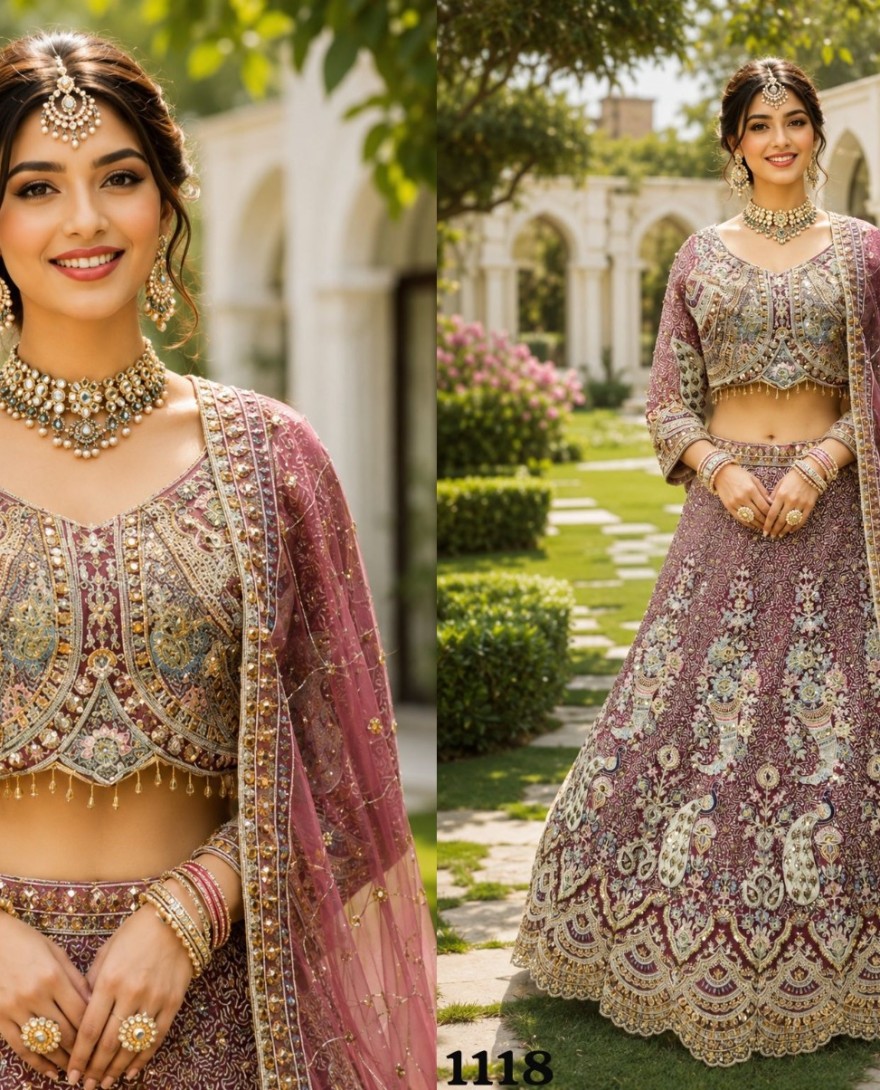 PINK - Ethnic Resham Burgundy Net Readymade Lehenga Choli