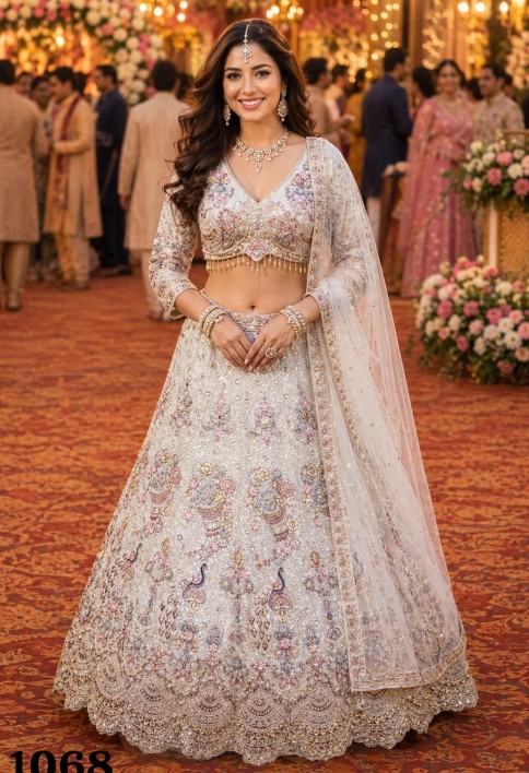White Lehenga Choli With Resham Embroidery