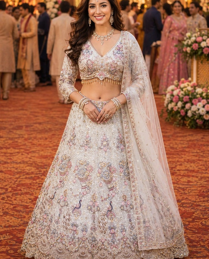 WHITE - White Lehenga Choli With Resham Embroidery