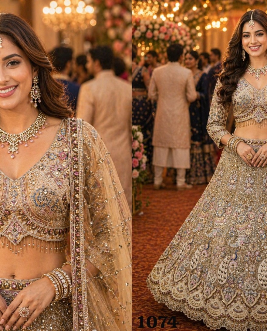 BEIGE - Beige Net Lehenga Choli With Sequins Embroidery