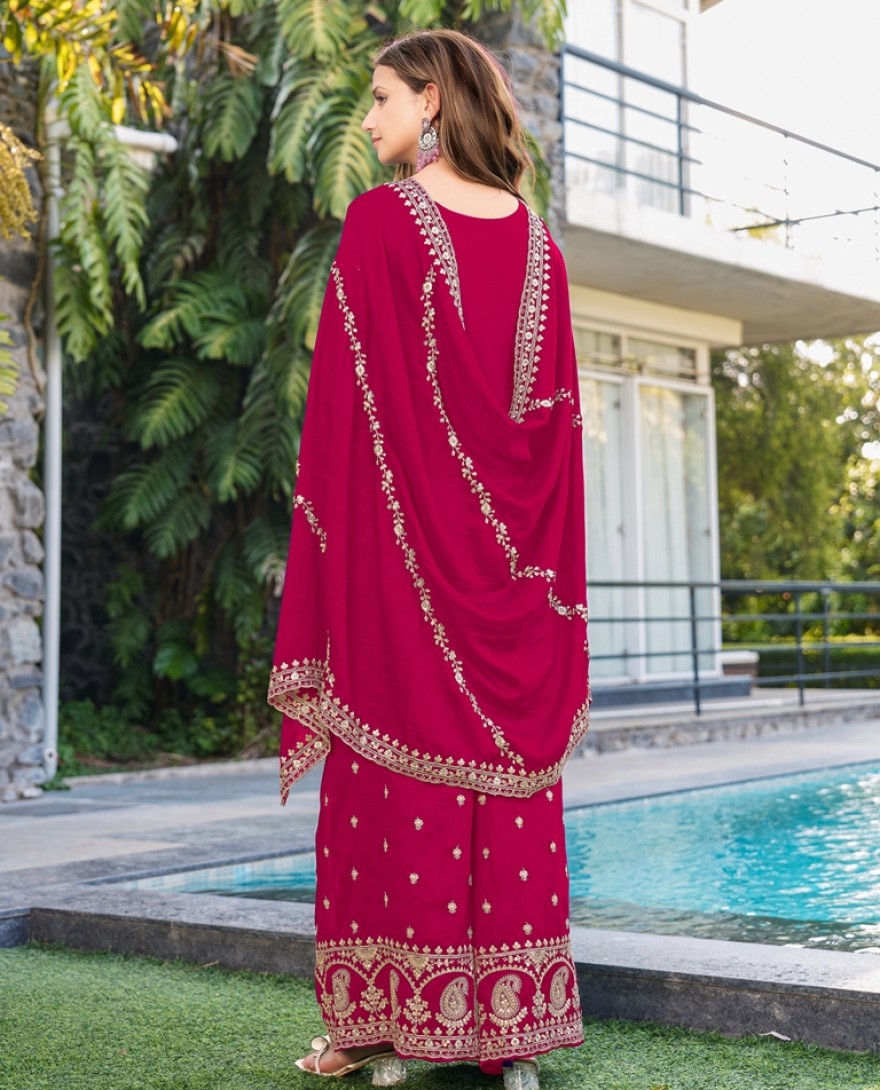 MAGENTA - Magenta Chinon Palazzo Suit 