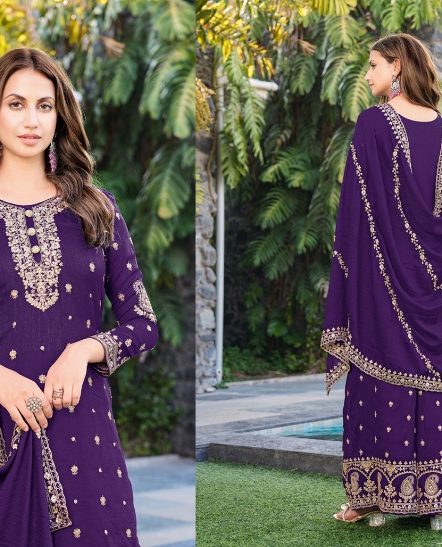 PURPLE - Purple Chinon Pakistani Suit 