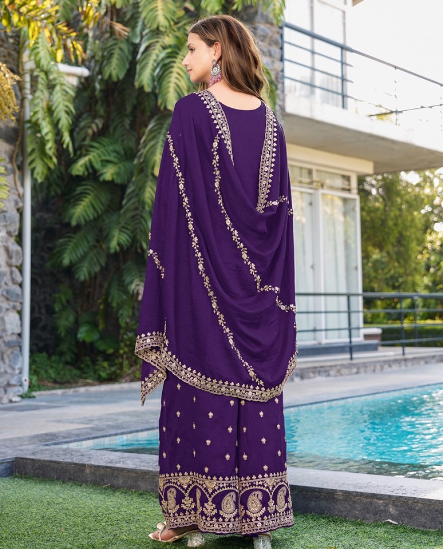 PURPLE - Purple Chinon Pakistani Suit 