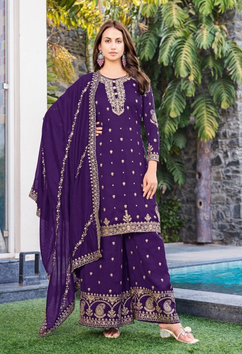 Purple Chinon Pakistani Suit 