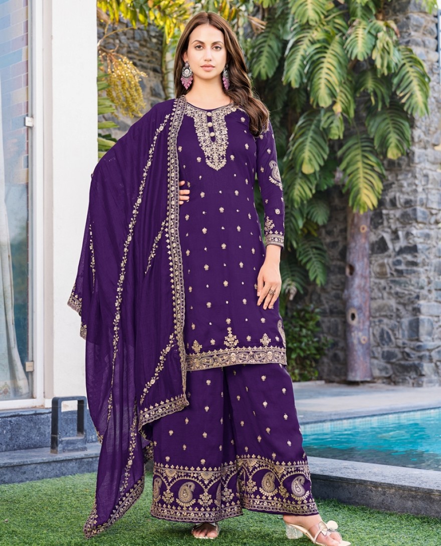 PURPLE - Purple Chinon Pakistani Suit 