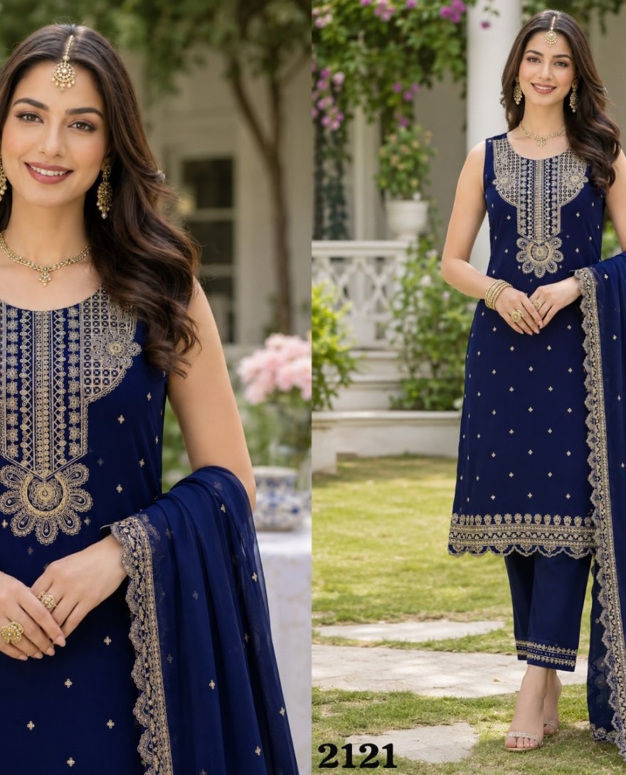 BLUE - Blue Georgette Embroidered and Sequins Work Salwar Suit
