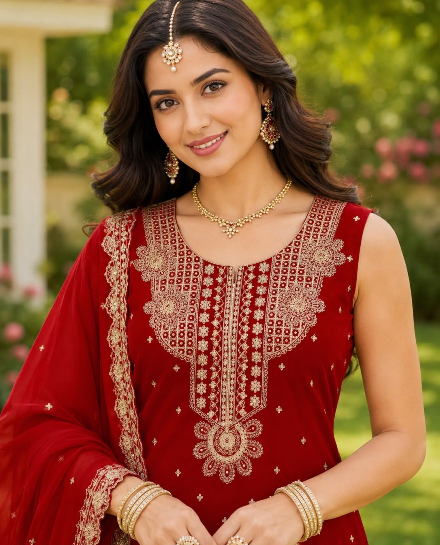 RED - Red Georgette Pant Style Suit