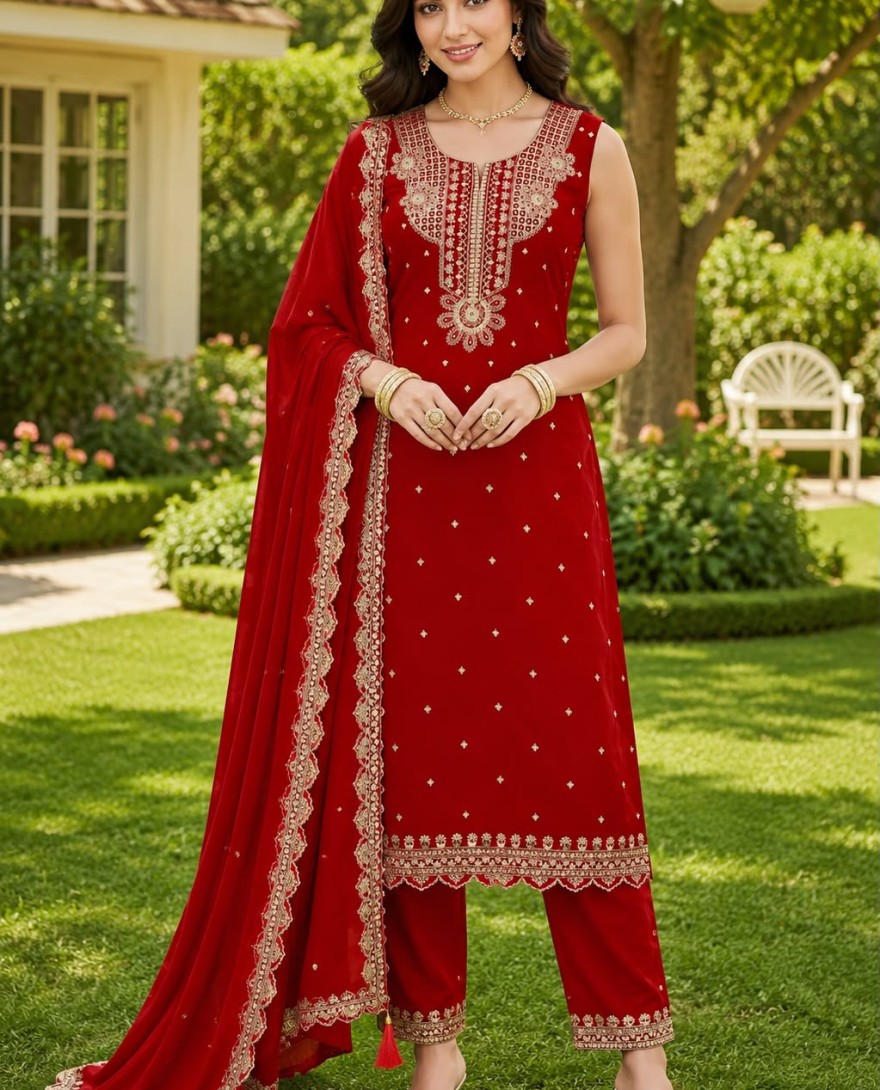 RED - Red Georgette Pant Style Suit