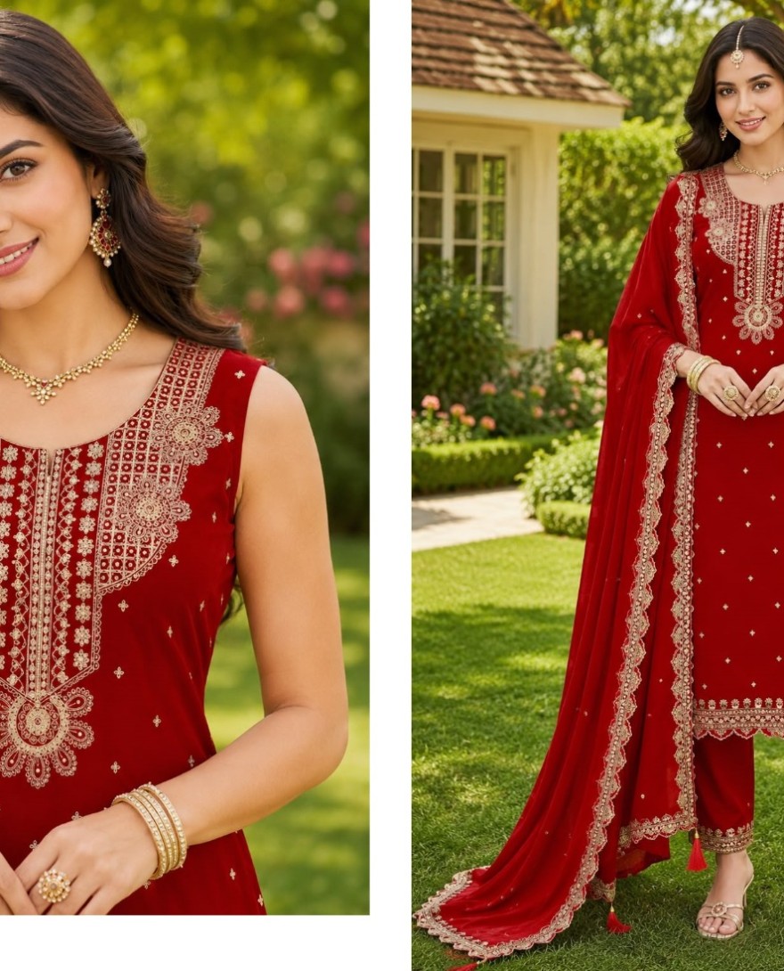 RED - Red Georgette Pant Style Suit