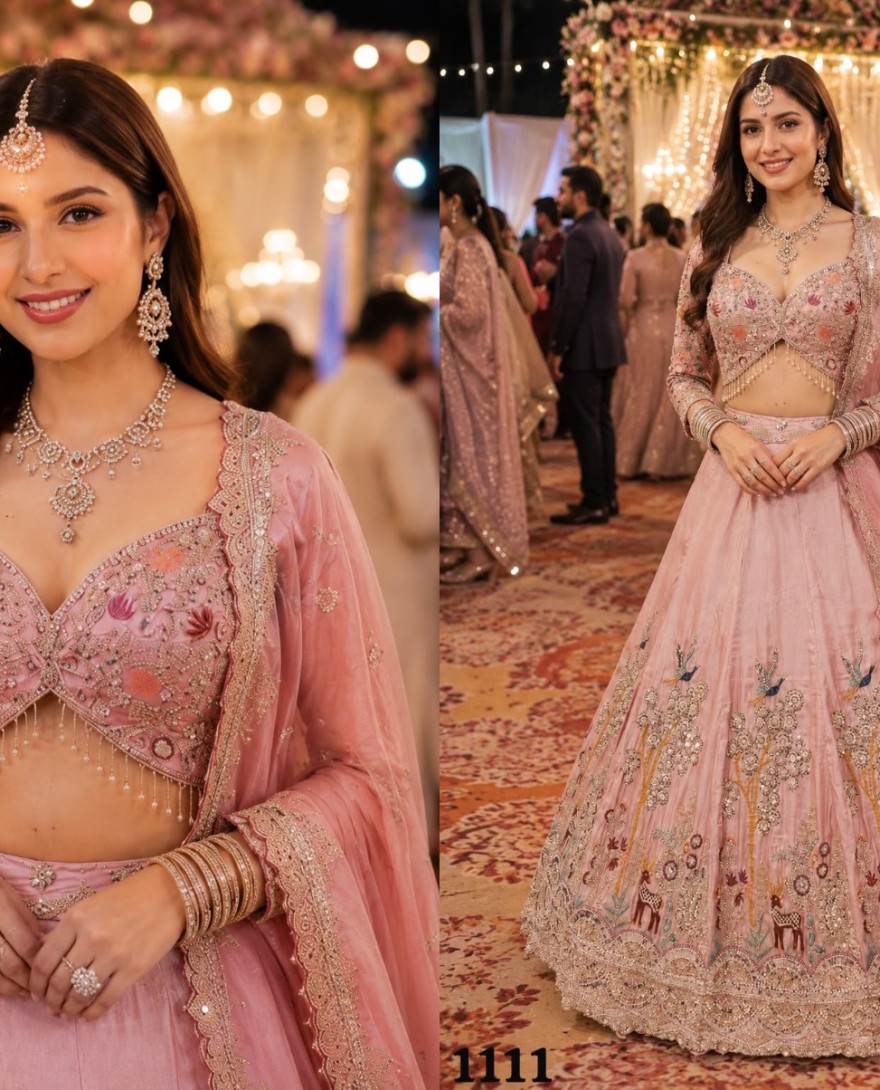 PINK - Satin Readymade Lehenga Choli In Pink Colour