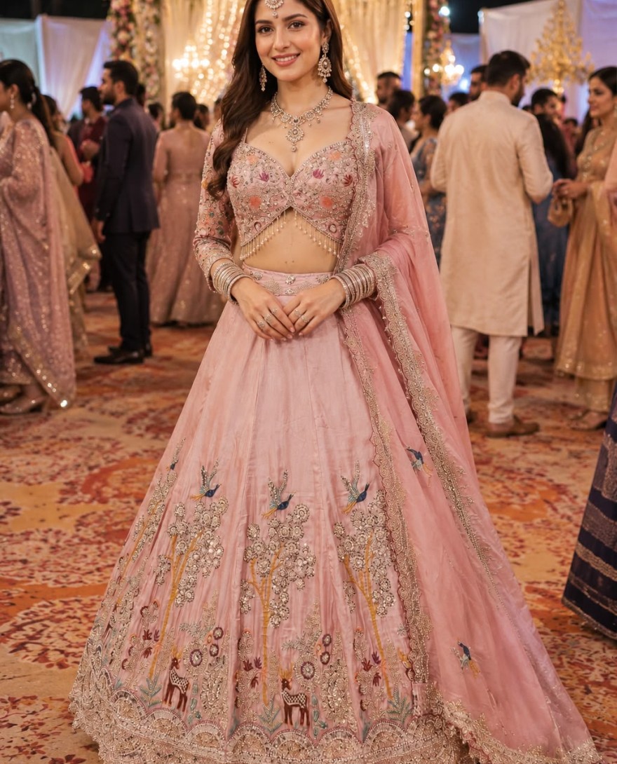 PINK - Satin Readymade Lehenga Choli In Pink Colour