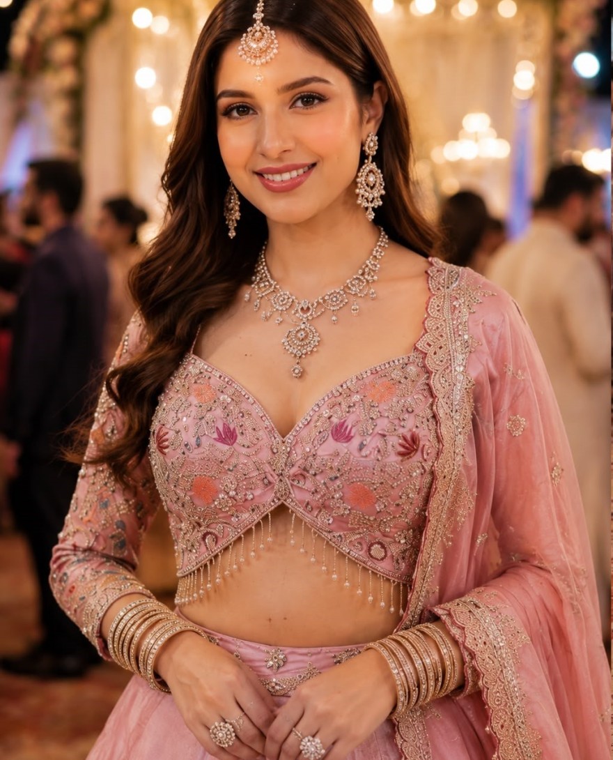 PINK - Satin Readymade Lehenga Choli In Pink Colour