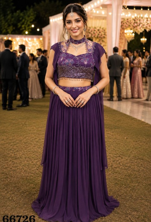 Purple Lycra Embroidered Work Lehenga Choli