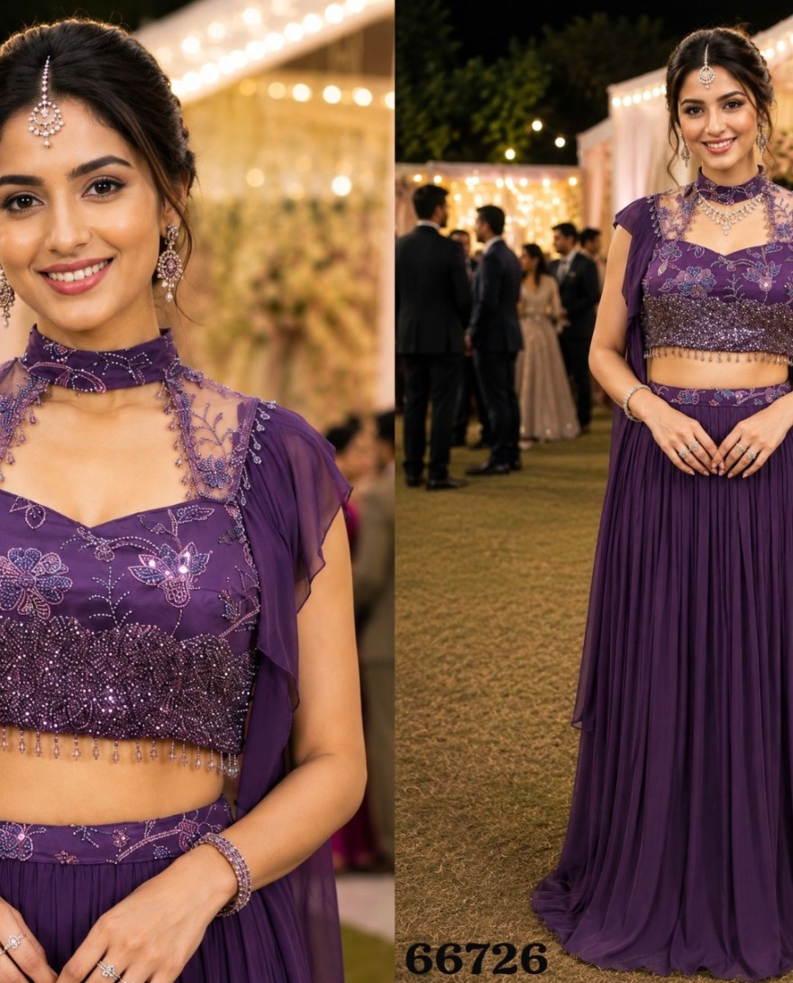 PURPLE - Purple Lycra Embroidered Work Lehenga Choli