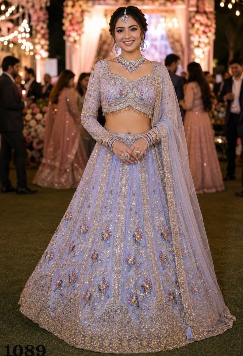 Lavender Net Wedding Lehenga Choli