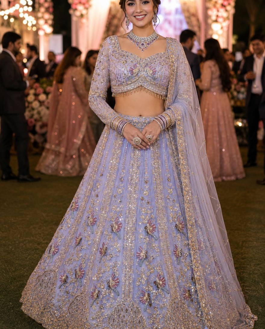 PURPLE - Lavender Net Wedding Lehenga Choli