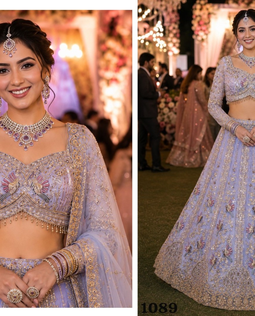 PURPLE - Lavender Net Wedding Lehenga Choli